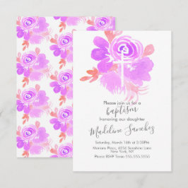 Watercolor Blommig Dop Ceremoni Lila Baby  Inbjudningar
