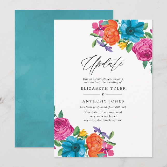 Watercolor Blommig Fiesta Bröllopsuppdatering Inbjudningar (Fram/baksida)