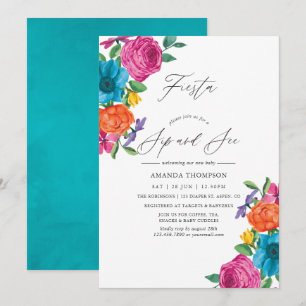 Watercolor Blommig Fiesta Drick Och Se Inbjudningar