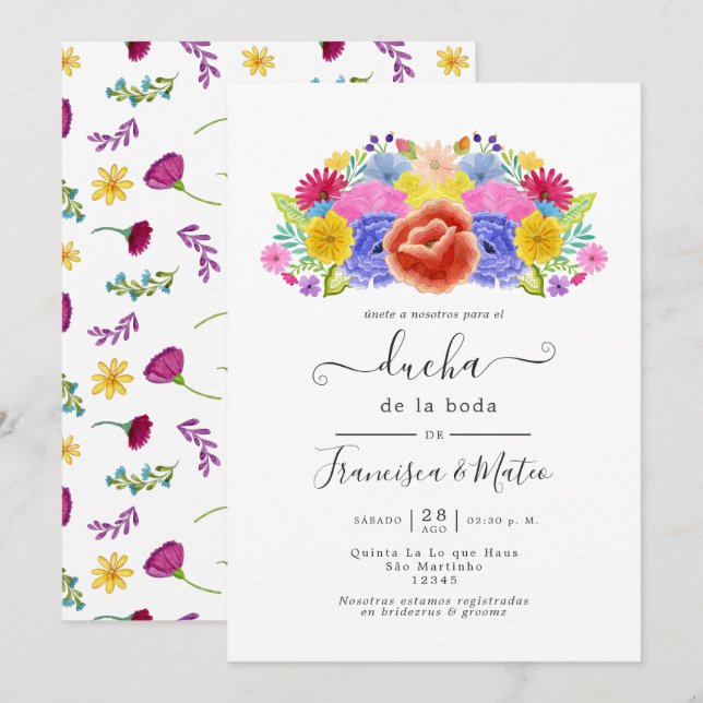 Watercolor Blommig Spansk Fiesta Bröllopsdusch In Inbjudningar (Fram/baksida)