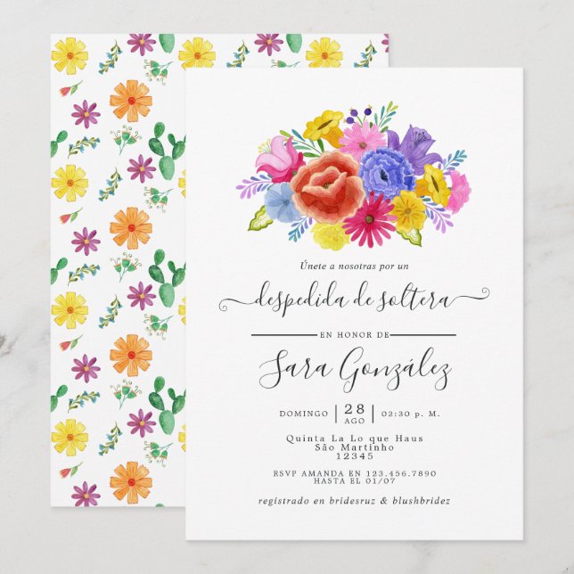 Watercolor Blommig Spansk Fiesta Bröllopsdusch Inbjudningar (Fram/baksida)