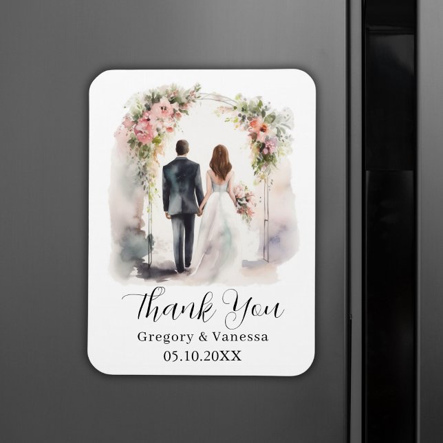 Watercolor Blommigt Arch Bröllop - tackkort Magnet (Watercolor Floral Arch Wedding Thank You Card Magnet
)