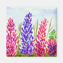 Watercolor Blommigt Art Lupine Wildblommors Lila Magnet