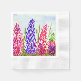 Watercolor Blommigt Art Lupine Wildblommors Lila Pappersservett