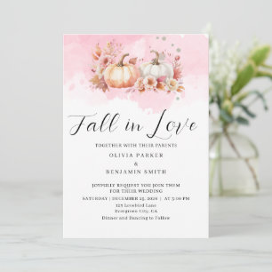 Watercolor Blommigt Autumn Rosa Pumpkin Fall Weddi Inbjudningar