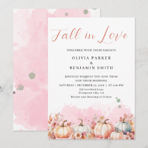 Watercolor Blommigt Autumn Rosa Pumpkin Fall Weddi Inbjudningar