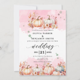 Watercolor Blommigt Autumn Rosa Pumpkin Fall Weddi Inbjudningar