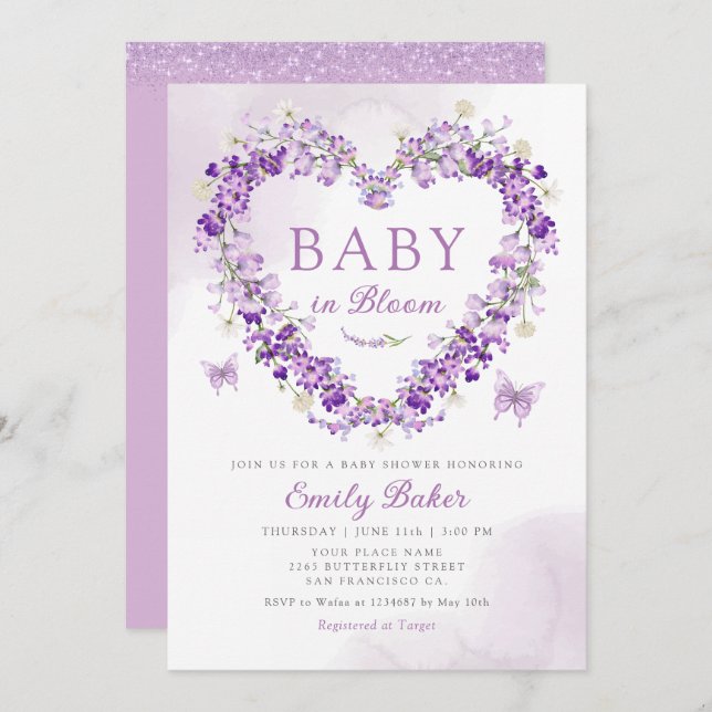 Watercolor Blommigt Baby i Bloom Girl Baby Shower Inbjudningar (Fram/baksida)