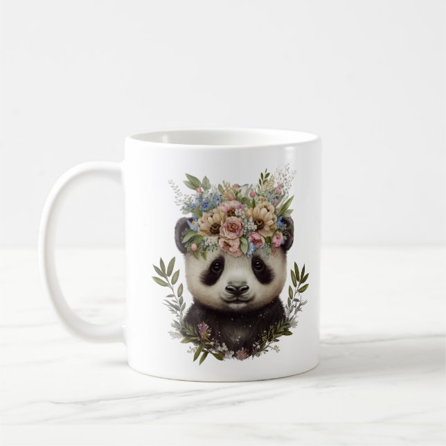 Watercolor Blommigt Baby Panda Cute Kaffemugg (Vänster)