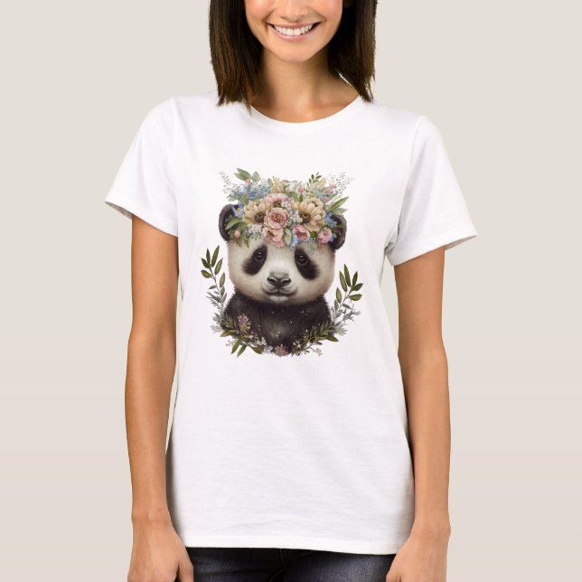 Watercolor Blommigt Baby Panda Cute T Shirt (Framsida)