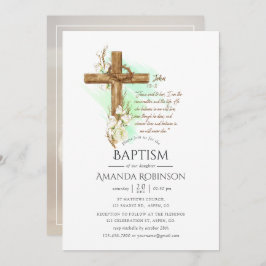 Watercolor Blommigt Baptism eller Christening John Inbjudningar