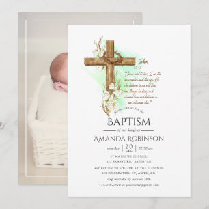Watercolor Blommigt Baptism eller Christening John Inbjudningar
