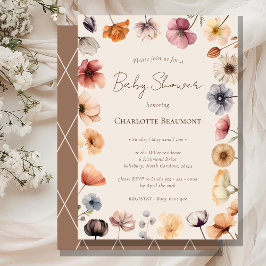 Watercolor Blommigt Beige Gender Neutral Baby Show Inbjudningar