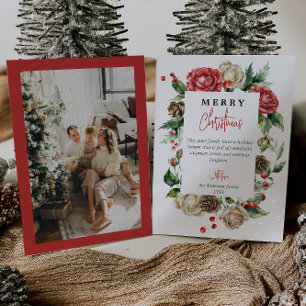 Watercolor Blommigt Berries Ram Photo jul Julkort