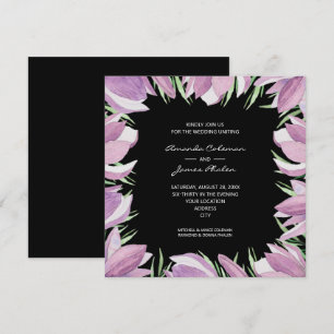 Watercolor Blommigt Black Bröllop Inbjudningar