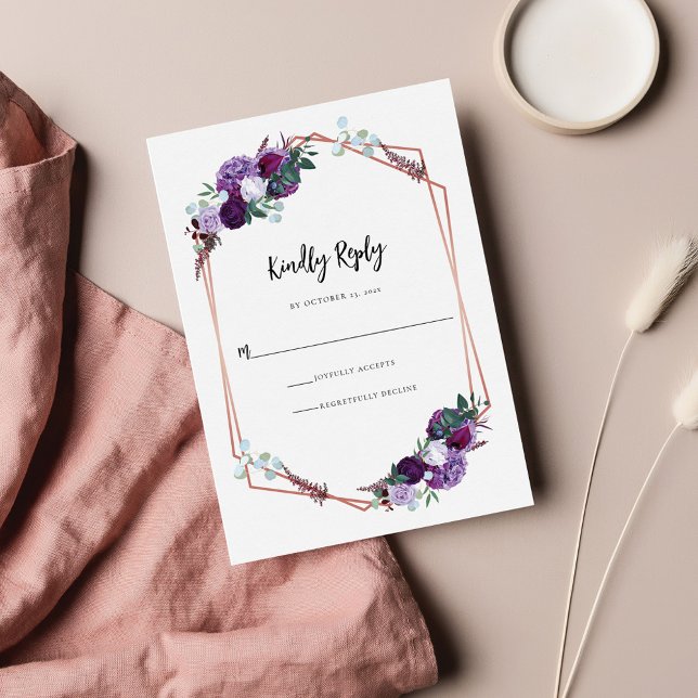 Watercolor Blommigt Bloom Lila Bröllop OSA Kort (Floral Purple Wedding Response RSVP Card)