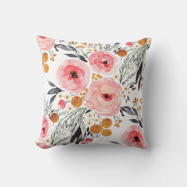 Watercolor Blommigt Boho Dekorativ kudde (Framsida)