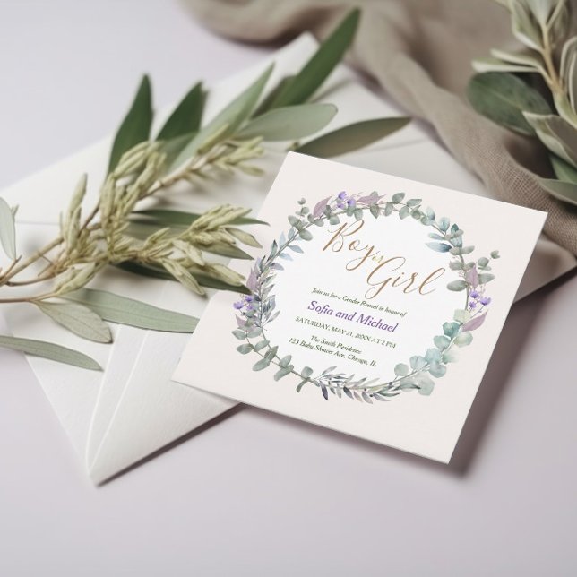 Watercolor Blommigt Boho Rustic Gender Reveal Inbjudningar (Skapare uppladdad)