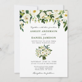 Watercolor Blommigt Bouquet Elegant Photo Bröllop Inbjudningar