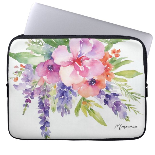 Watercolor Blommigt Bouquet Laptop Fodral (Framsidan)