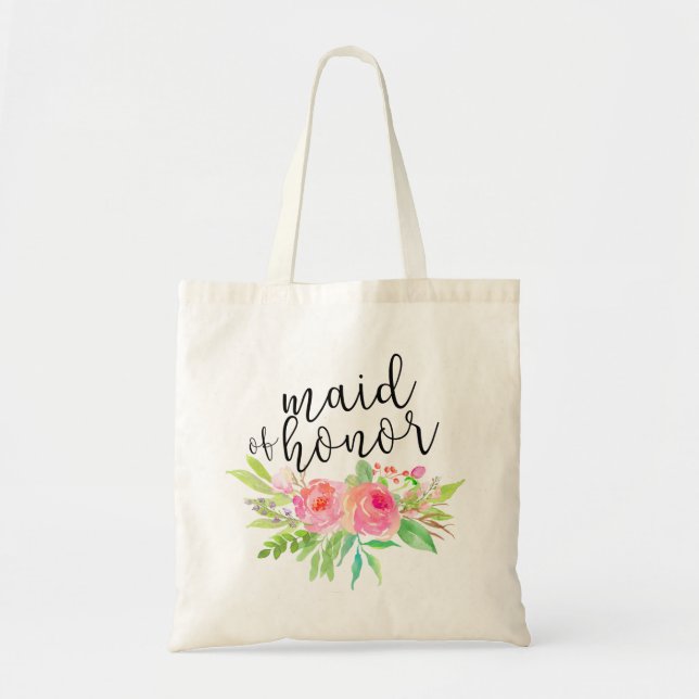 Watercolor Blommigt Bouquet Maid of honor Tygkasse (Framsidan)
