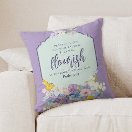 Watercolor Blommigt Bouquet Scripture Verse Kudde