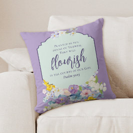 Watercolor Blommigt Bouquet Scripture Verse Kudde