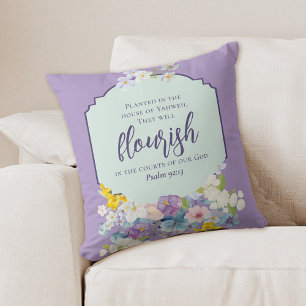 Watercolor Blommigt Bouquet Scripture Verse Kudde