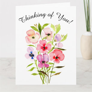Watercolor Blommigt Bouquet Thinking You Photo Kort