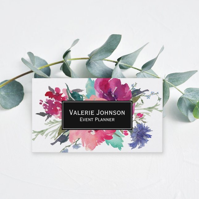 Watercolor Blommigt Bouquet Visitkort (Skapare uppladdad)