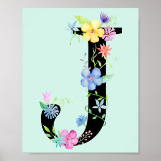 Watercolor Blommigt Brev J Poster