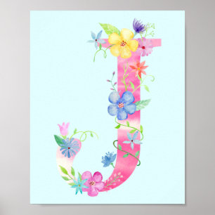 Watercolor Blommigt Brev J Poster