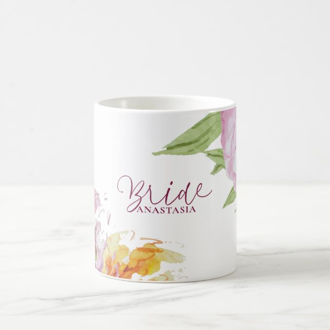 Watercolor Blommigt Bröllop Bride Kaffemugg (Center)