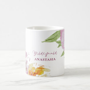 Watercolor Blommigt Bröllop Bridesmaid Kaffemugg
