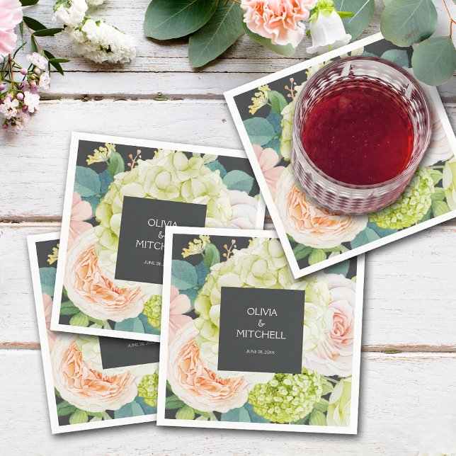 Watercolor Blommigt Bröllop Napkins Pappersservett (Watercolor Florals Wedding Napkins)