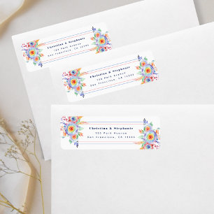 Watercolor Blommigt Bröllop Returadress LGBTQ Etikett