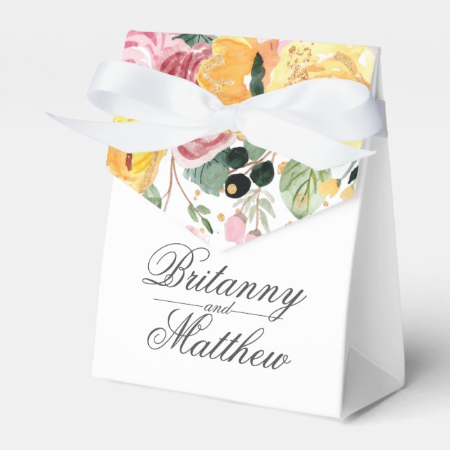 Watercolor Blommigt Bröllop Tack Presentaskar (Framsidan Sidan)