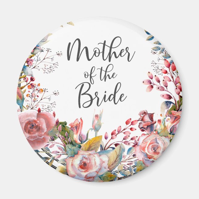  Watercolor Blommigt Budens mamma Round Magnet (Framsidan)