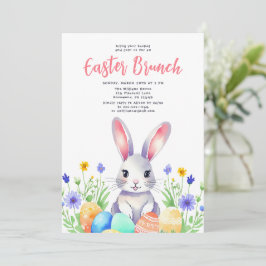 Watercolor Blommigt Bunny Rabbit Påsk Brunch Inbjudningar
