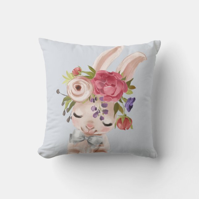 Watercolor Blommigt Bunny Rabbit | PÅSK Kudde (Framsida)