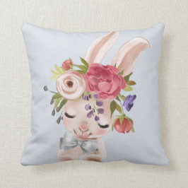Watercolor Blommigt Bunny Rabbit | PÅSK Kudde