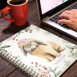 Watercolor Blommigt Bunny Rabbit Personlig Namn Anteckningsbok