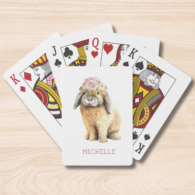 Watercolor Blommigt Bunny Rabbit Personlig Namn Casinokort (Skapare uppladdad)