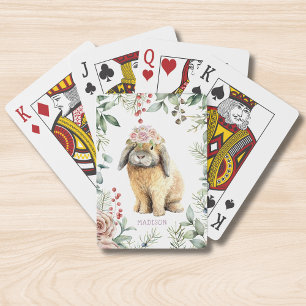 Watercolor Blommigt Bunny Rabbit Personlig Namn Casinokort