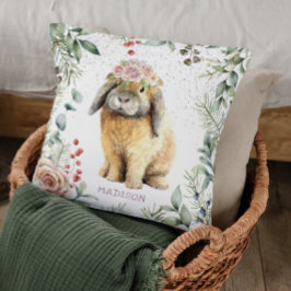 Watercolor Blommigt Bunny Rabbit Personlig Namn Kudde