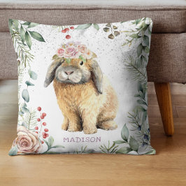 Watercolor Blommigt Bunny Rabbit Personlig Namn Kudde