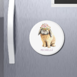 Watercolor Blommigt Bunny Rabbit Personlig Namn Magnet