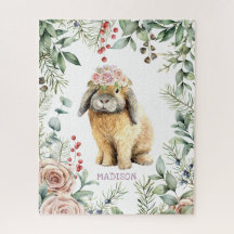 Watercolor Blommigt Bunny Rabbit Personlig Namn
