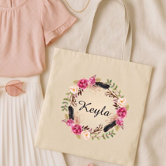 Watercolor Blommigt Burgundy Bröllop Bridesmaid Tygkasse (Skapare uppladdad)