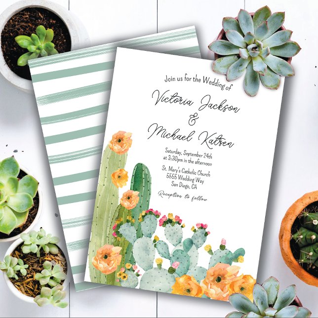 Watercolor Blommigt Cactus Bröllop Inbjudningar (Skapare uppladdad)